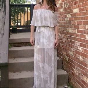 H By Halston Off the Shoulder Cream Floral Sheer Maxi dress Size 4